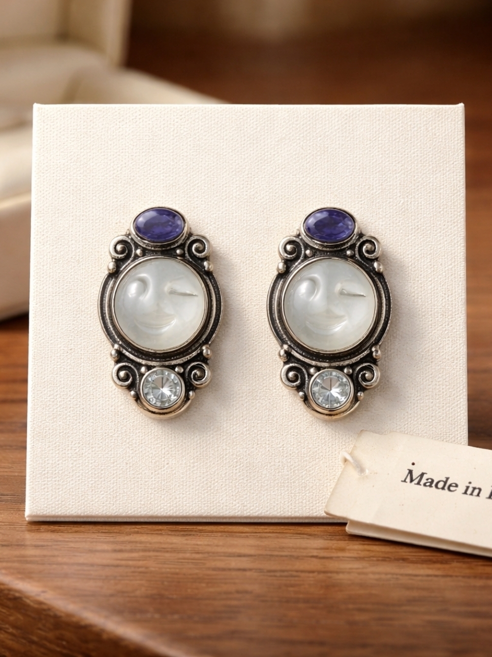 Sajen Offerings Goddess Carved Sterling Silver Drop Earrings